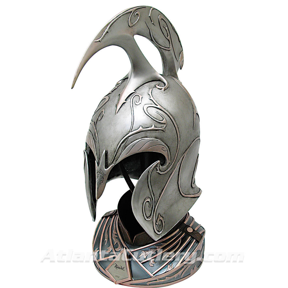 Hobbit Rivendell Elf Helm licensed prop replica includes stand and has aged finish