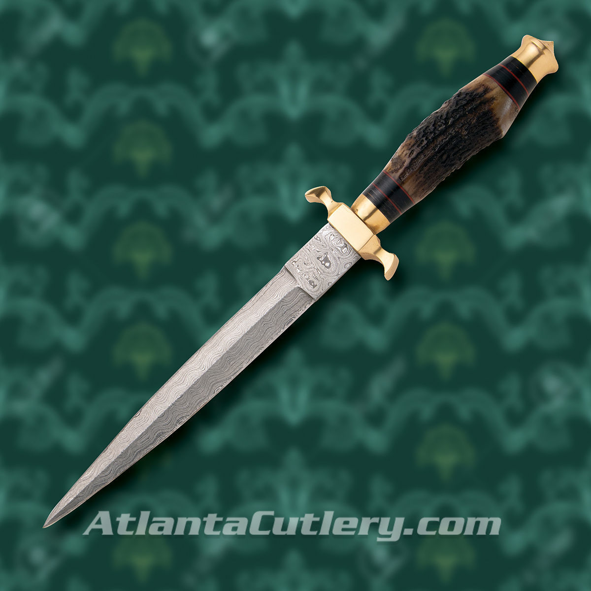 Stag Horn & Damascus Hunting Double Edged Dagger
