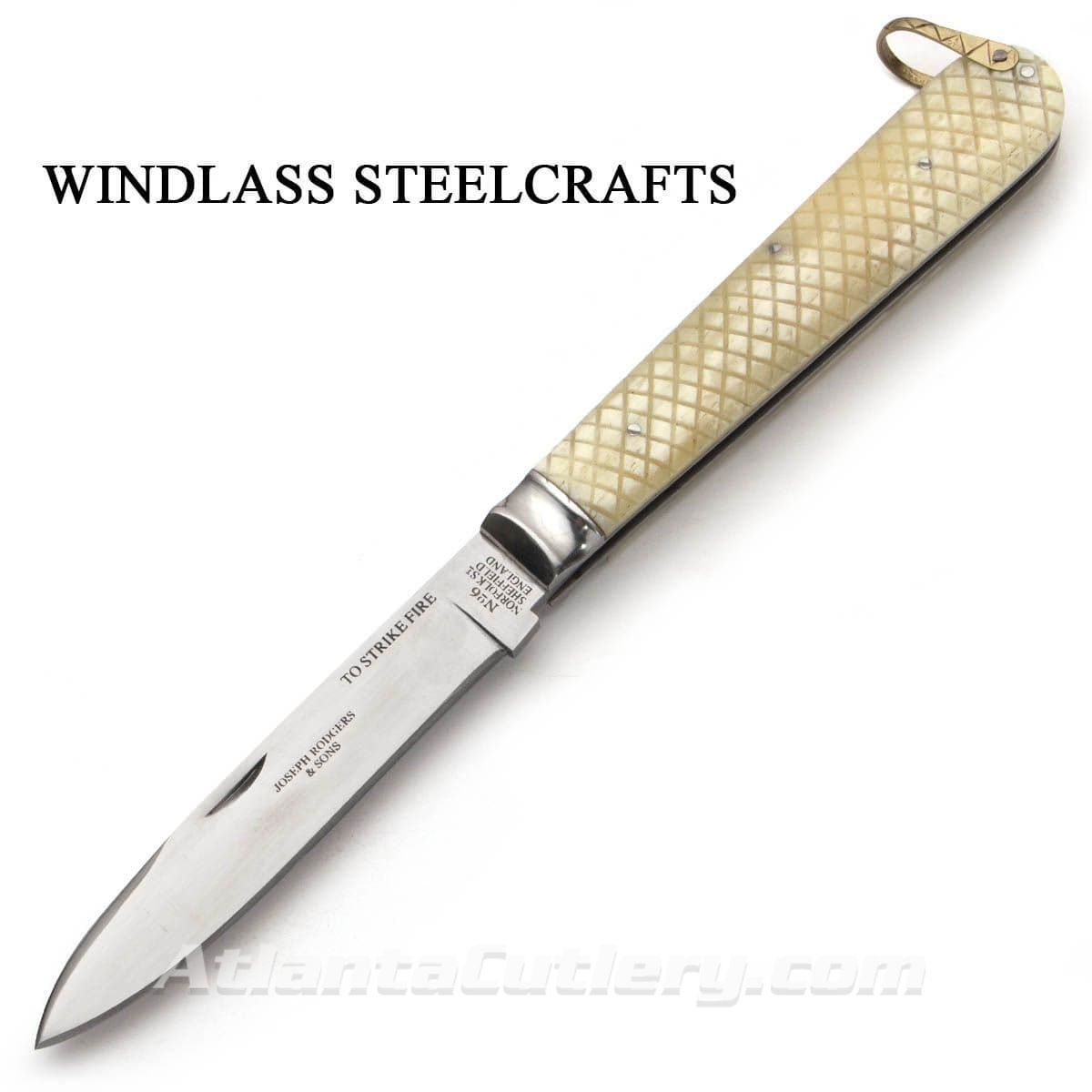 Reproduction Joseph Rodgers & Sons #6 Spear Point Folder with Polished Cross Hatched Camel Bone Scales and Carbon Steel Blade