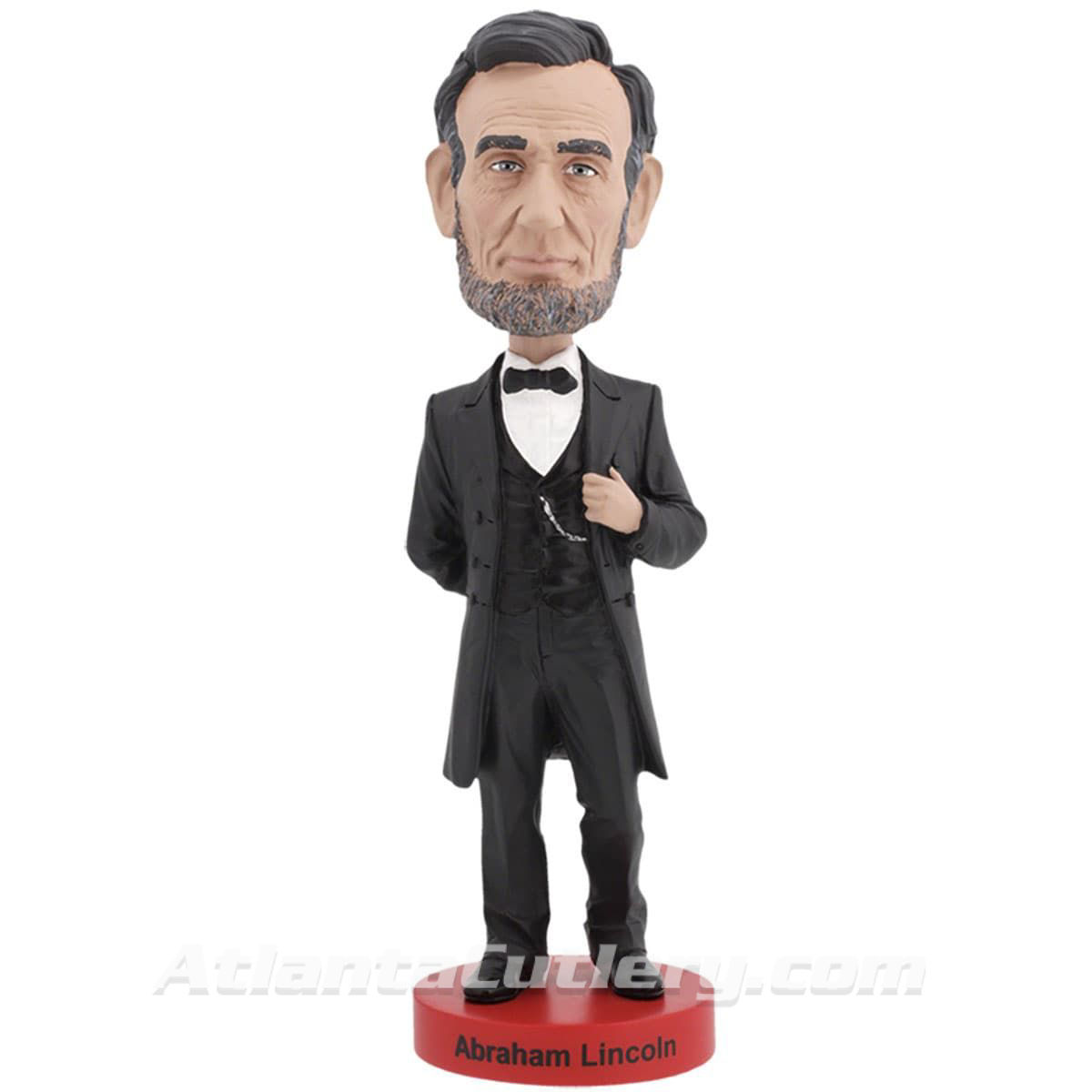 Abraham Lincoln hand-painted resin bobblehead includes box with important facts about the 16th President of the United States