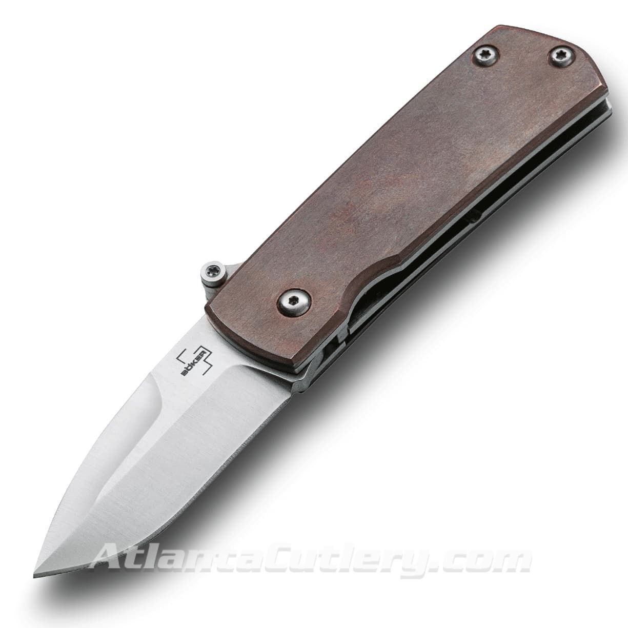 Boker Plus Shamsher automatic pocket knife with D2 steel blade, copper scales, legal in all 50 states