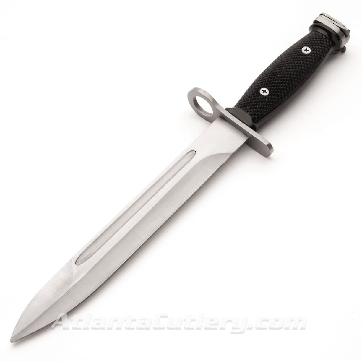 big M16 Military Dagger with satin finish spear-point blade, synthetic handle and checkered grip in a bayonet style knife
