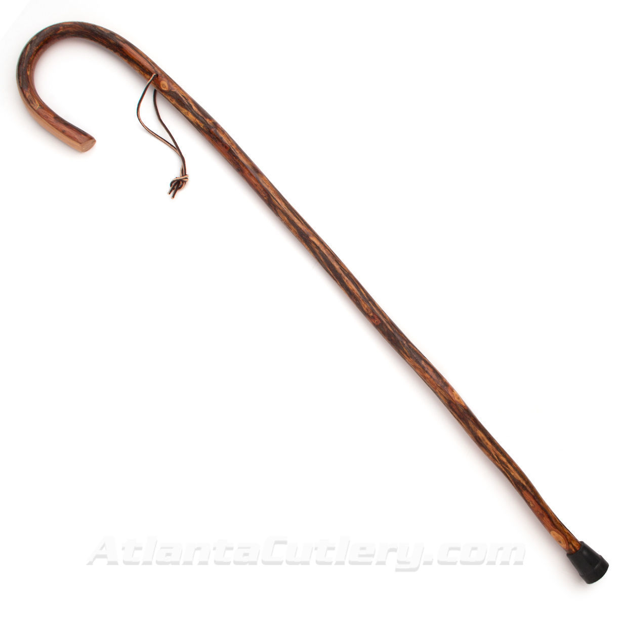 Whistle Creek Gentleman’s Variegated Hickory Cane made in USA is weatherproofed and has leather wrist strap and a rubber tip