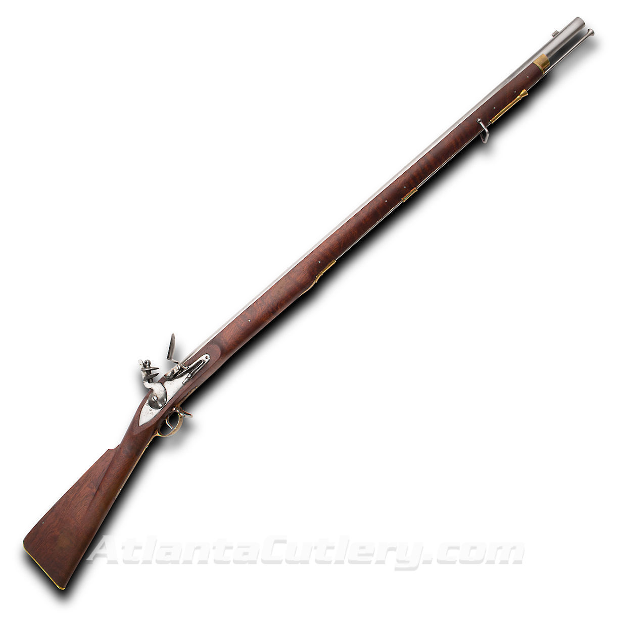 replica India Pattern Short Land Pattern Brown Bess Musket with swan neck cock, working trigger, lock and strike mechanism