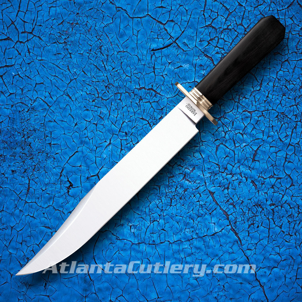 Cold Steel Laredo Bowie with sharp 4034 Stainless Steel blade, black linen micarta grip, polished brass bolster and guard