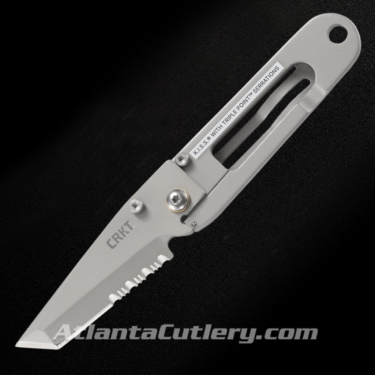 K.I.S.S. Framelock knife has Tanto-inspired blade, can be worn clipped to the pocket, as a money clip knife, or a key chain knife