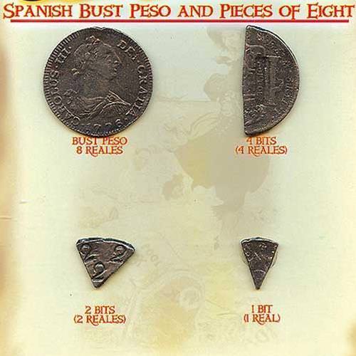 Picture of Spanish Bust Peso & Pieces of 8 Coins