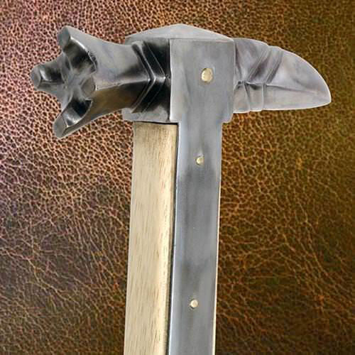 Medieval German War Hammer has steel head, American Hickory shaft with steel langets, brass tacks for a secure grip