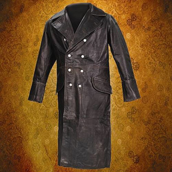 Black Steampunk German WWII Leather Greatcoat