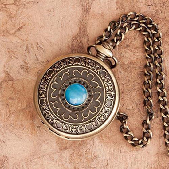 Steampunk Turquoise Antique Brass Pocket Watch