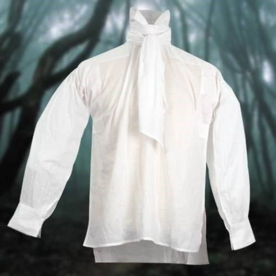 flowing white cotton shirt has high collar and separate cravat, Revolutionary and Colonial to Victorian and Edwardian styles
