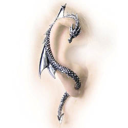 pewter Dragon's Lure Ear Wrap for right ear secures with a surgical steel post and can be gently squeezed to adjust to the ear