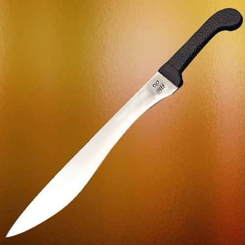 Windlass Cobra Steel Falcata machete has hand-forged, X46Cr13 stainless steel blade and shock-absorbing rubber grip