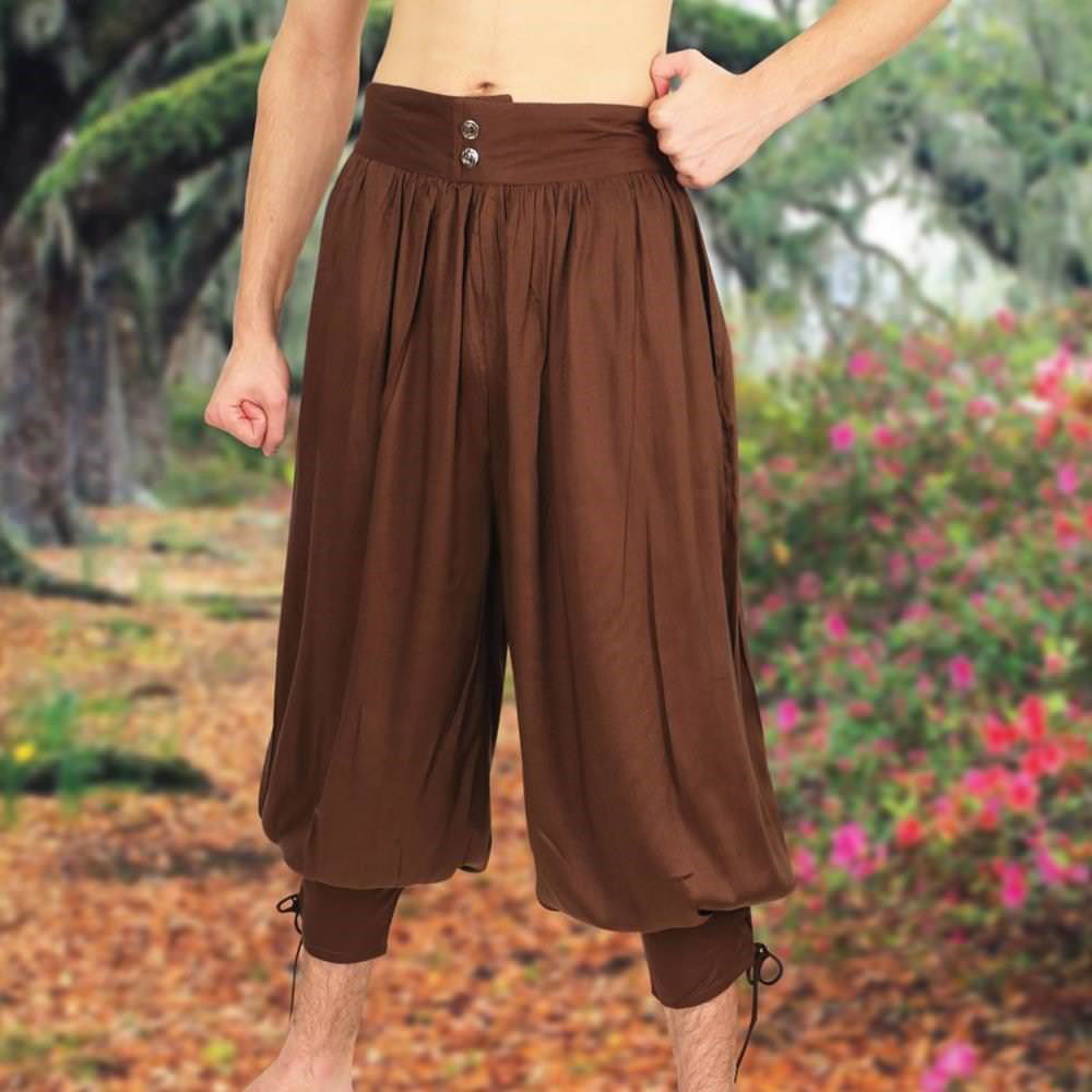 Brown Wayfarer pants with elastic waist and lace calves