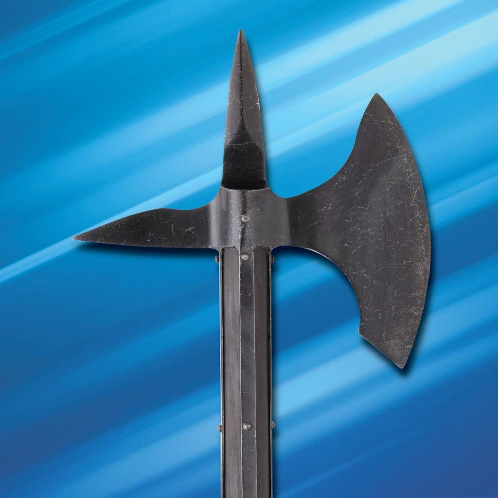Battlecry Orleans Battle Axe in 1065 high carbon steel with darkened, battle-hardened finish and sharpened edge