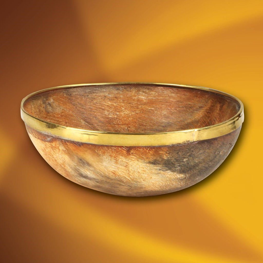 This all-natural horn bowl has a brass rim. Perfect for Viking and medieval themes!