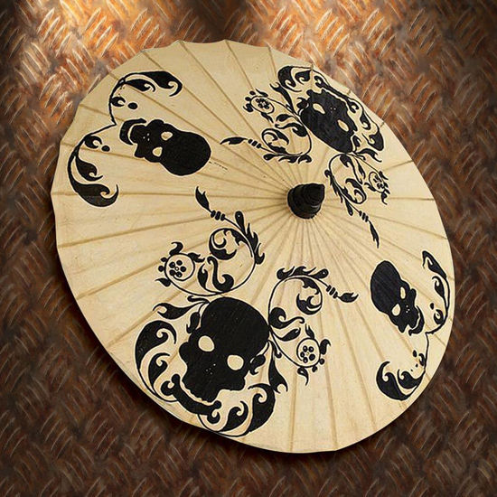 Black Skulls and Scrolls Paper Parasol