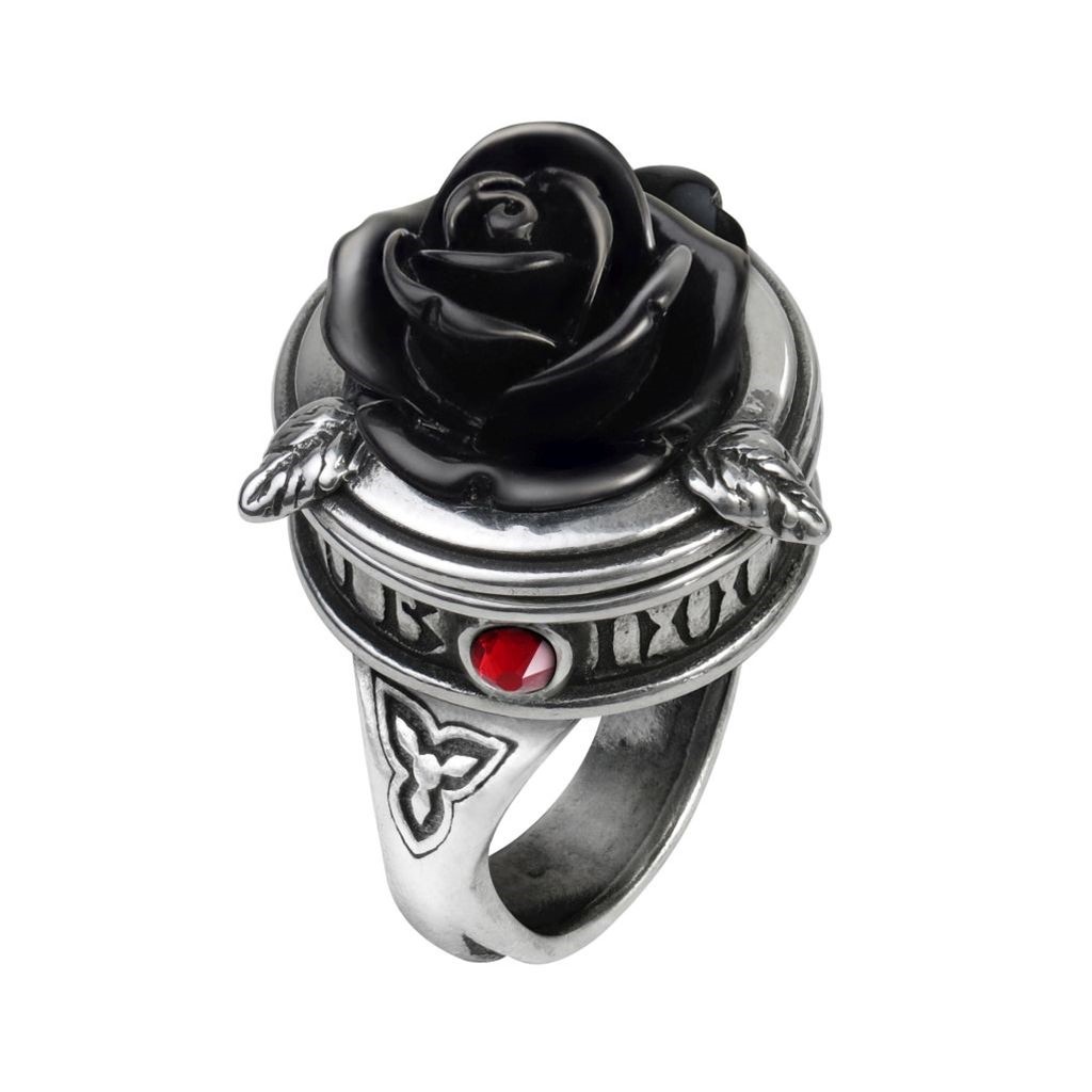 Pewter Black Rose Poison Ring