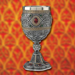 Abbey chalice is resin with faux rubies and garnets around the sides and a washable, removable aluminum cup inside