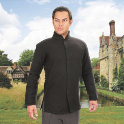 lightweight alternative for padded gambeson made of 100% black cotton weave fabric with Nehru collar, side slits and Velcro front