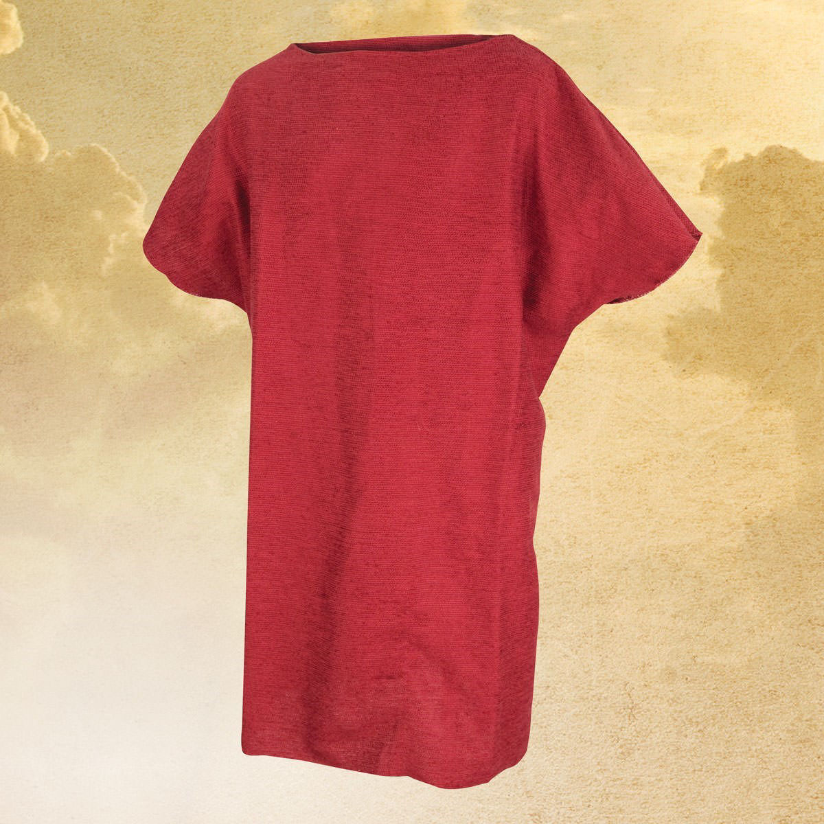 Simple, 100% cotton Roman tunic is two pieces of fabric sewn together with open slits for the head and arms and frayed edges