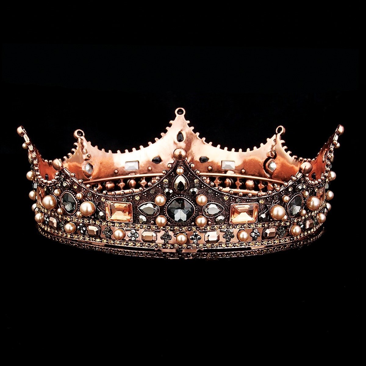 Isolde Metal Crown with Pearls and Rhinestones
