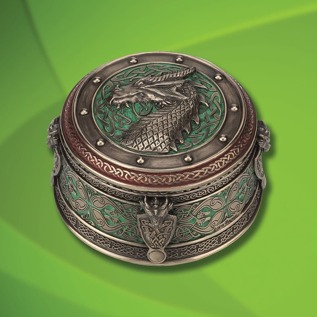 StealStreet SS-G-22024 Green and Black Dragon Embellished Celtic Cross Trinket Jewelry Box
