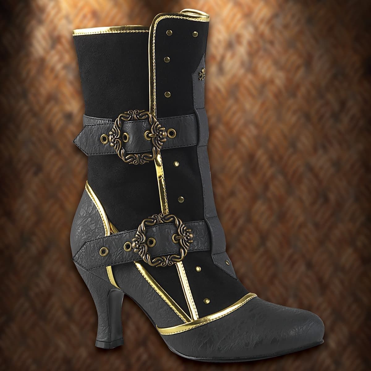 Black Gold Victorian Steampunk Pirate Edwardian Womans Costume Ankle Boots 7 8 9 