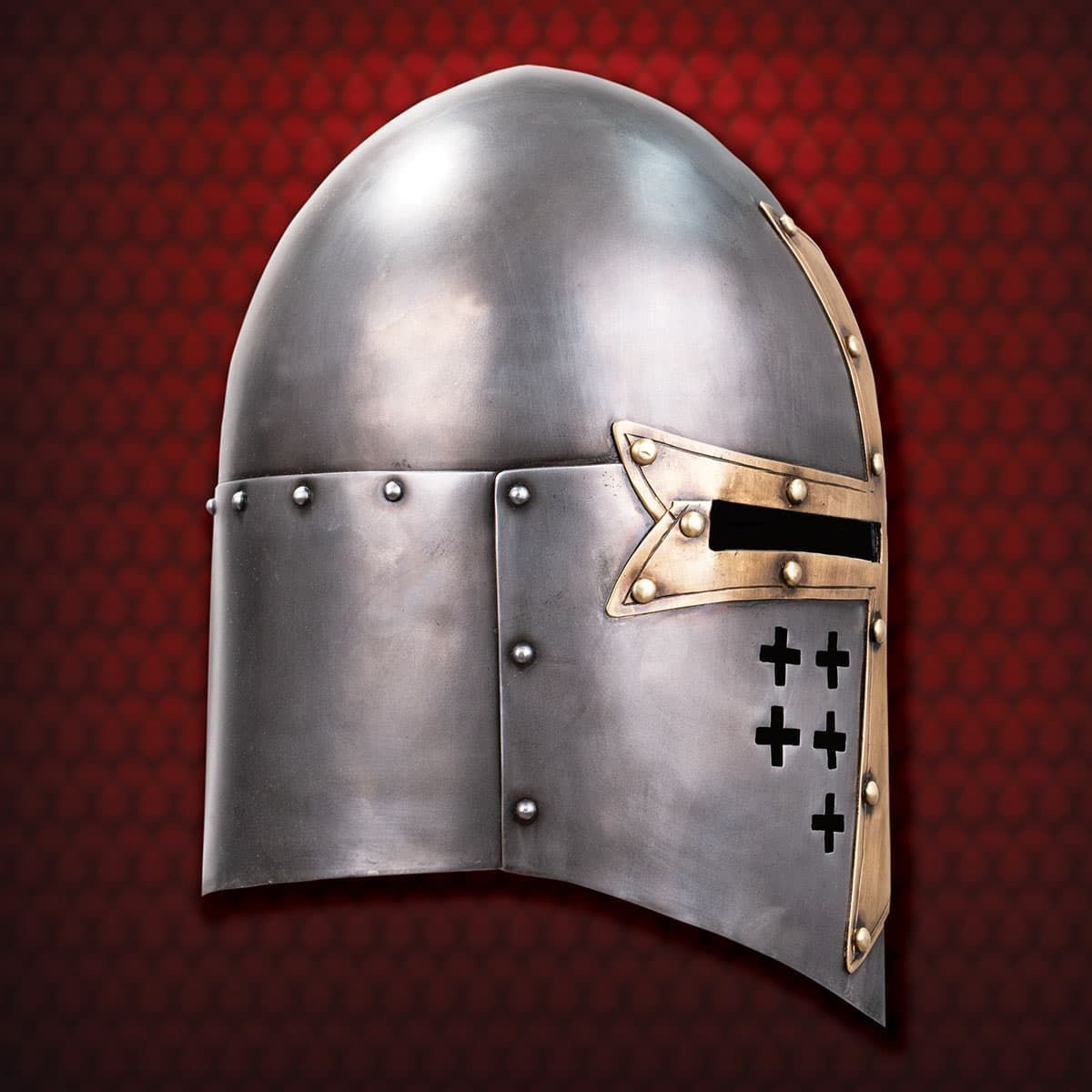 Medieval Knight Armor Crusader Templar Sugarloaf Helmet Great Helm Brass Cross 