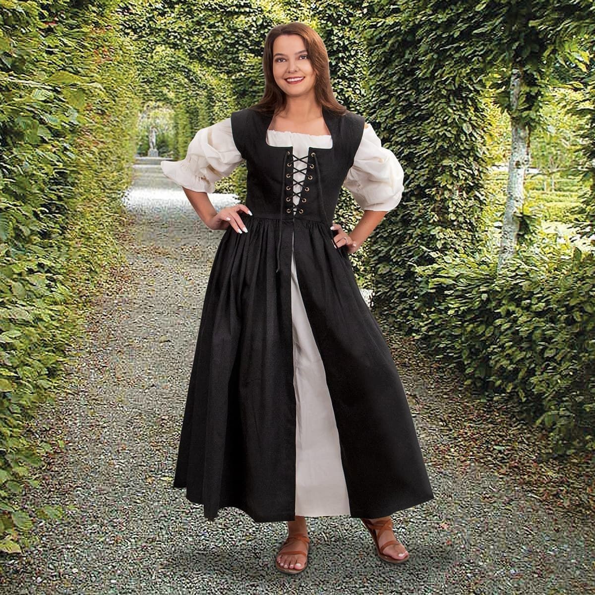 Black Renaissance Overdress - Country Maid Skirt with Integral Bodice