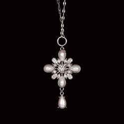 Teardrop Pearl Cross Necklace in SIlver