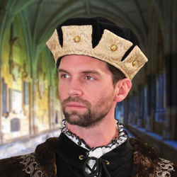 Black and Gold Tudor Cap with Crown