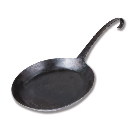 Hand Forged Iron Frying Pan w/ Hooked Handle