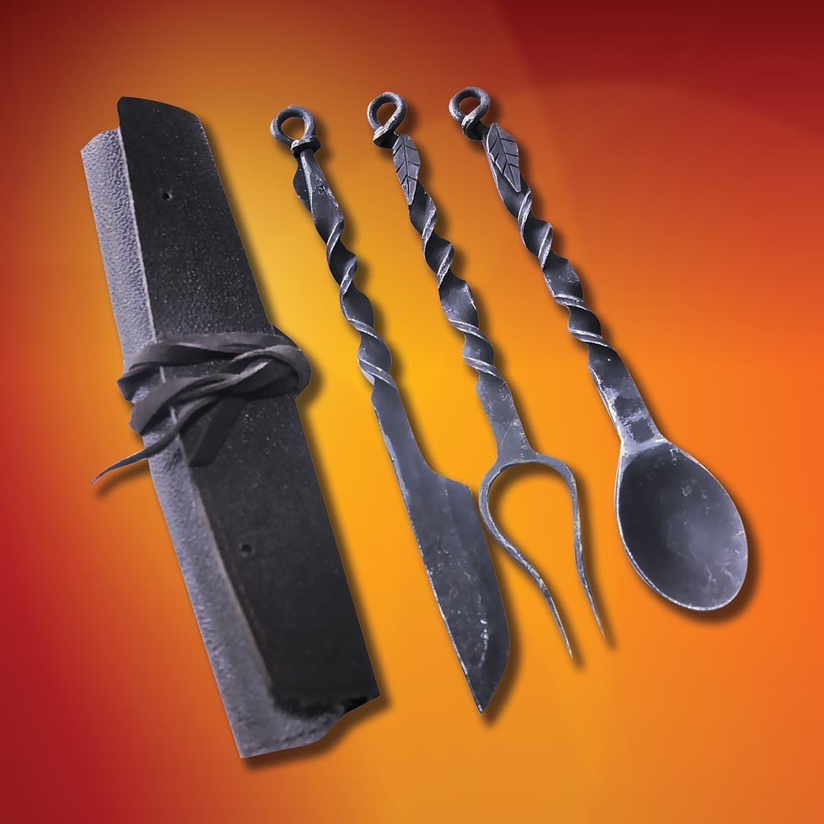 Belt Pouch and Leaf Motif Iron Feasting Utensil Set