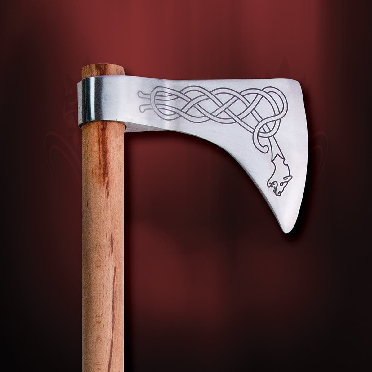 Dragon Viking Axe with Decorated High Carbon Steel Blade and Hardwood Shaft