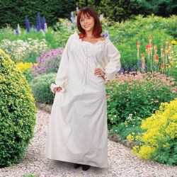 Muslin Ladies Medieval Chemise with elastic wrist gathers and a drawstring neck