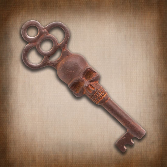 Antiqued Iron Key with Skull