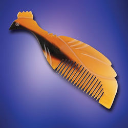 Hand Carved Horn Comb in shape of a Rooster