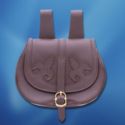 Brown Leather Pouch with Dual Fleur de Lis Pattern