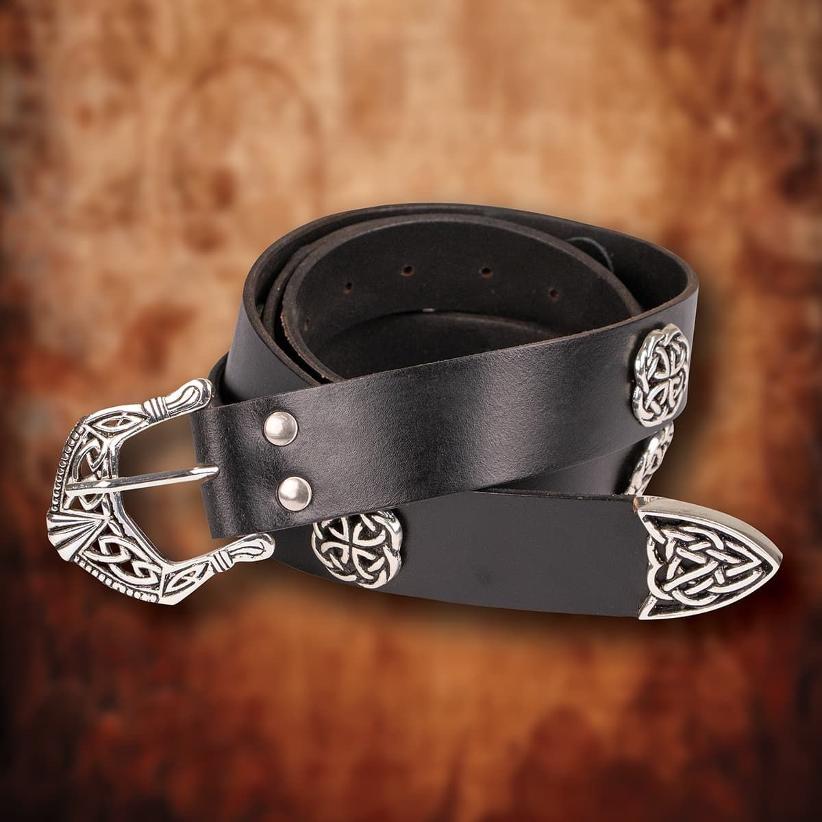 Overlord Black Leather Belt with Elaborate Silver Buckle 