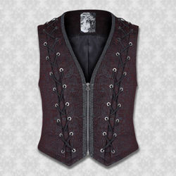 Blackheart Black and Wine Brocade Vest with Front Zipper and Faux Lace