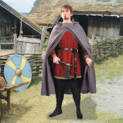 Medieval Cotton Cross Over Cloak in Grey with Hood Down