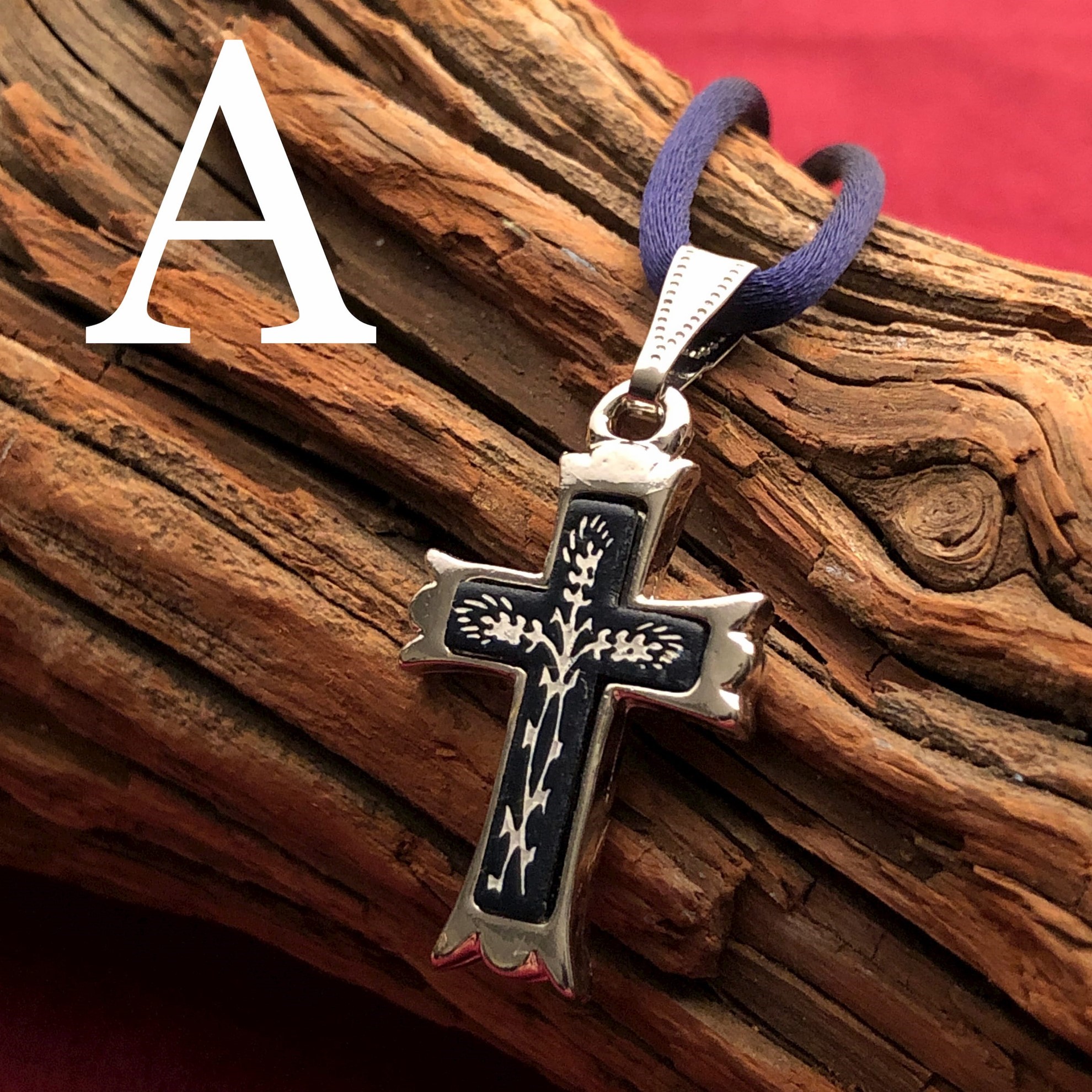 Small Silver Cross Pendant - Pointed Style - Pattern A