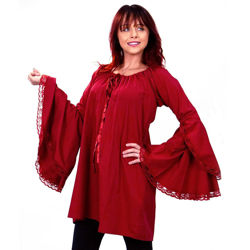 Red Renaissance Gypsy Shirt with Waterfall Bell Sleeves