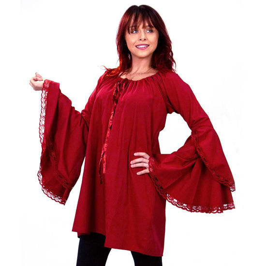 Red Renaissance Gypsy Shirt with Waterfall Bell Sleeves