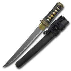 Practical Plus Tanto from Hanwei and flat black saya with a black cotton sageo