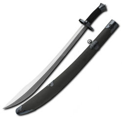 Hanwei's Practical Gongfu Broadsword has a traditional ox-tail design and includes textured wooden scabbard