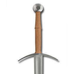 Practical Bastard Sword Training Weapon from Paul Chen Hanwei has wheel pommel and customizable neutral-colored leather grip 