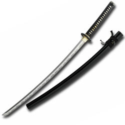 Hanwei's Bamboo Mat Katana has a high-alloy HWS-2S steel blade and high-gloss lacquer saya with horn fittings
