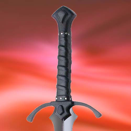 Blacksword is a  fantasy war sword with a blued, fully tempered 1065 high carbon steel blade, leather-wrapped wooden grip and black parts